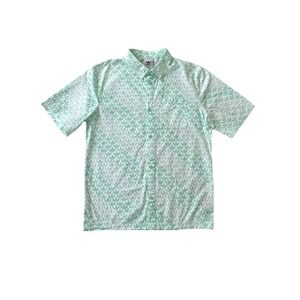 Adidas All Over Logo Button Up Collared Short Sleeve Shirt Aqua Mens Large‎